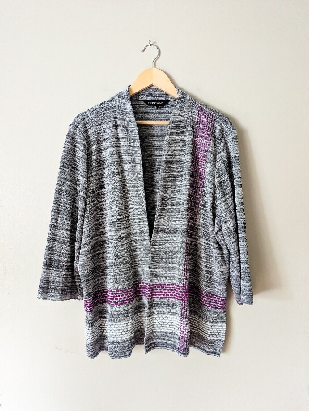 Ming Wang Grey Heathered Cardigan Drape